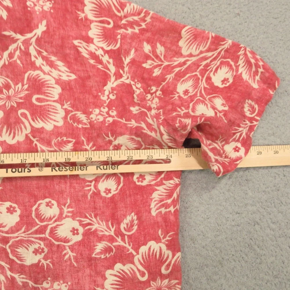 VTG Polo Ralph Lauren Shirt Men Medium Bonnard Linen Floral Pink Red Camp Collar